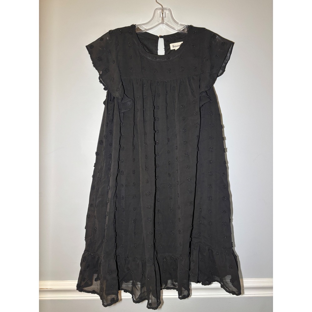 &merci Mini Dress Women Small Black Swiss Dot Ruffle Sleeve Babydoll